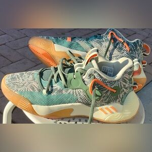 Adidas Harden Stepback 3 in the "Green Oxide/Beam Orange/Off White" size 7